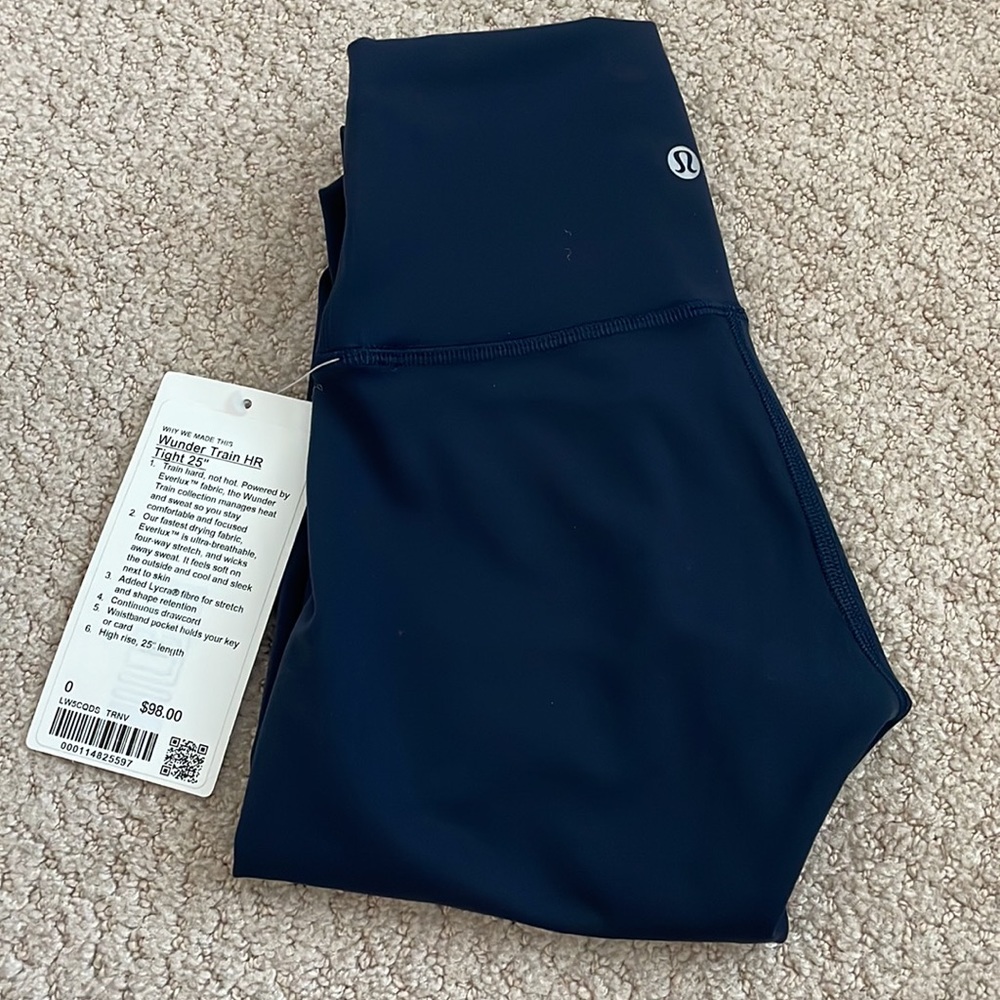 NWT True Navy Lululemon Wunder Train High-Rise Tight 25" Size 0